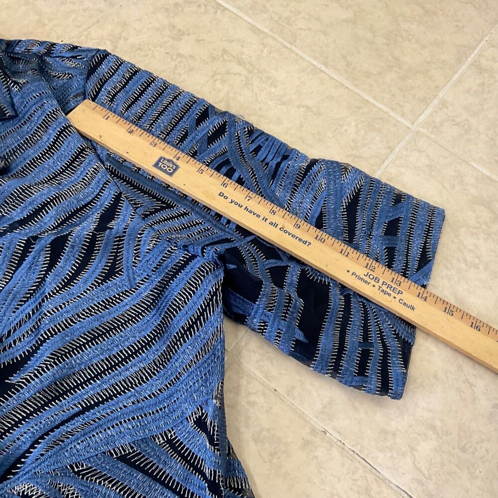 Chico's Travelers Blue Whimsy Mesh Stripe Embroidered 3/4 Sleeve Jacket 3 US XL - Picture 9 of 14